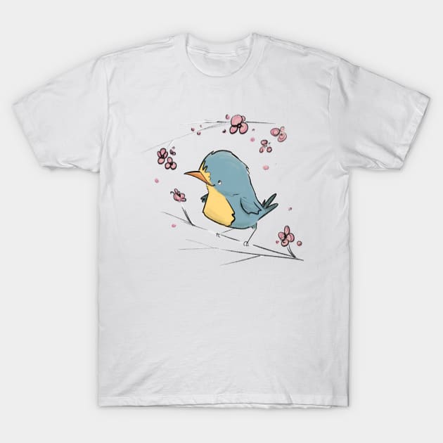 Tiny bird with pretty flowers T-Shirt by Jason's Doodles